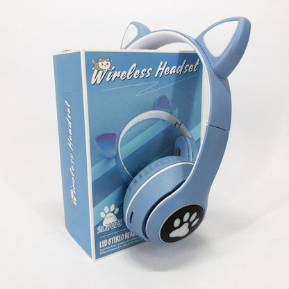 Беспроводные наушники с кошачьими ушками и RGB подсветкой Cat VZV 23M. Цвет: голубой