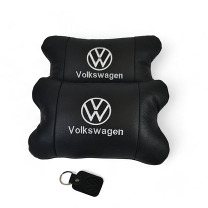 Набор подушек 2шт в авто Volkswagen из натуральной кожи, на подголовник в машину, Автомобильная подушка