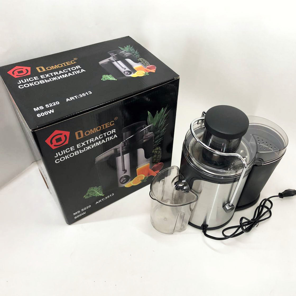 Электрическая соковыжималка Domotec MS-5220/3513 2 скорости отжима 600 W, соковыжималка для моркови