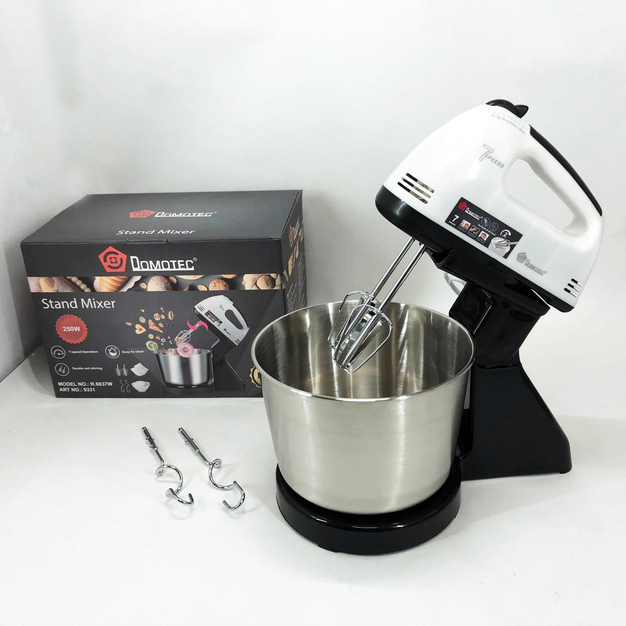 Миксер стационарный с металлической чашей Domotec R6637W Кухонный электрический на 250 Вт 7 скоростей