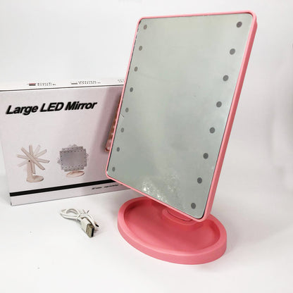 Зеркало для макияжа с 16 LED подсветкой Mirror, косметическое зеркало с подсветкой. Цвет: розовый
