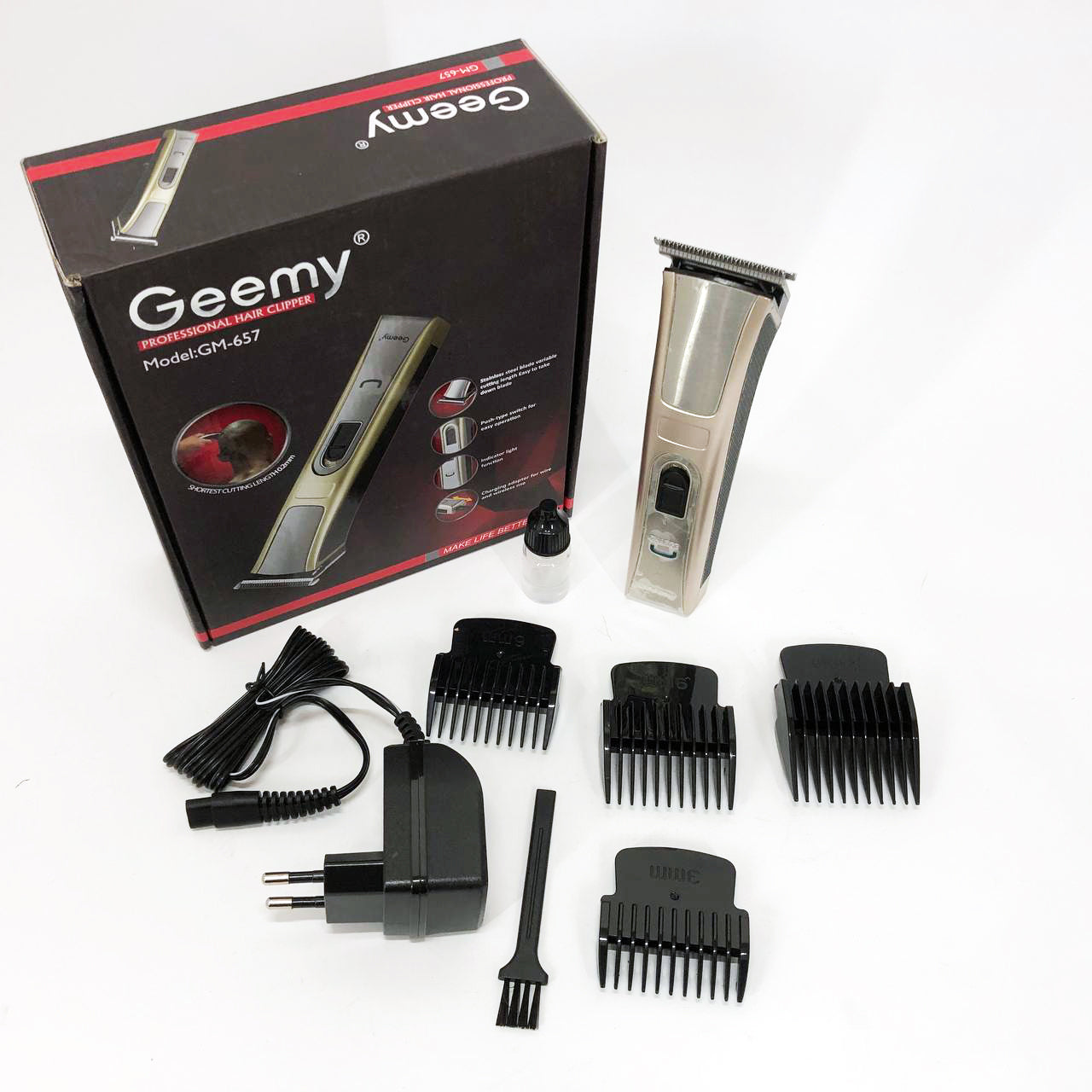 Машинка для стрижки Gemei GM-657 беспроводная с комплектом насадок, Парикмахерские машинки