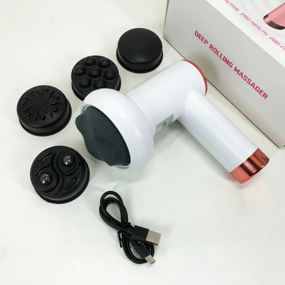 Массажер антицеллюлитный для тела рук и ног 4 насадки 6 скоростей Deep Rolling Massager. Цвет: белый