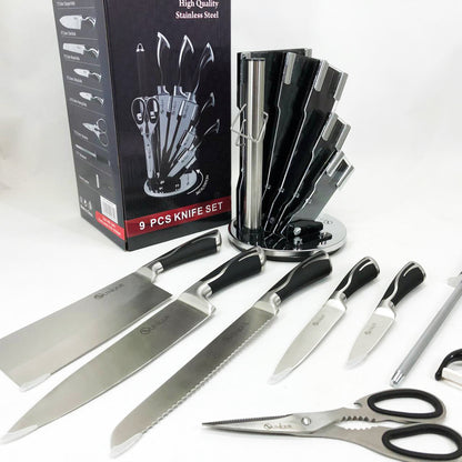 Набор ножей UNIQUE UN-1834 с вращающейся подставкой 9 предметов, Ножи кухонные из нержавеющей стали