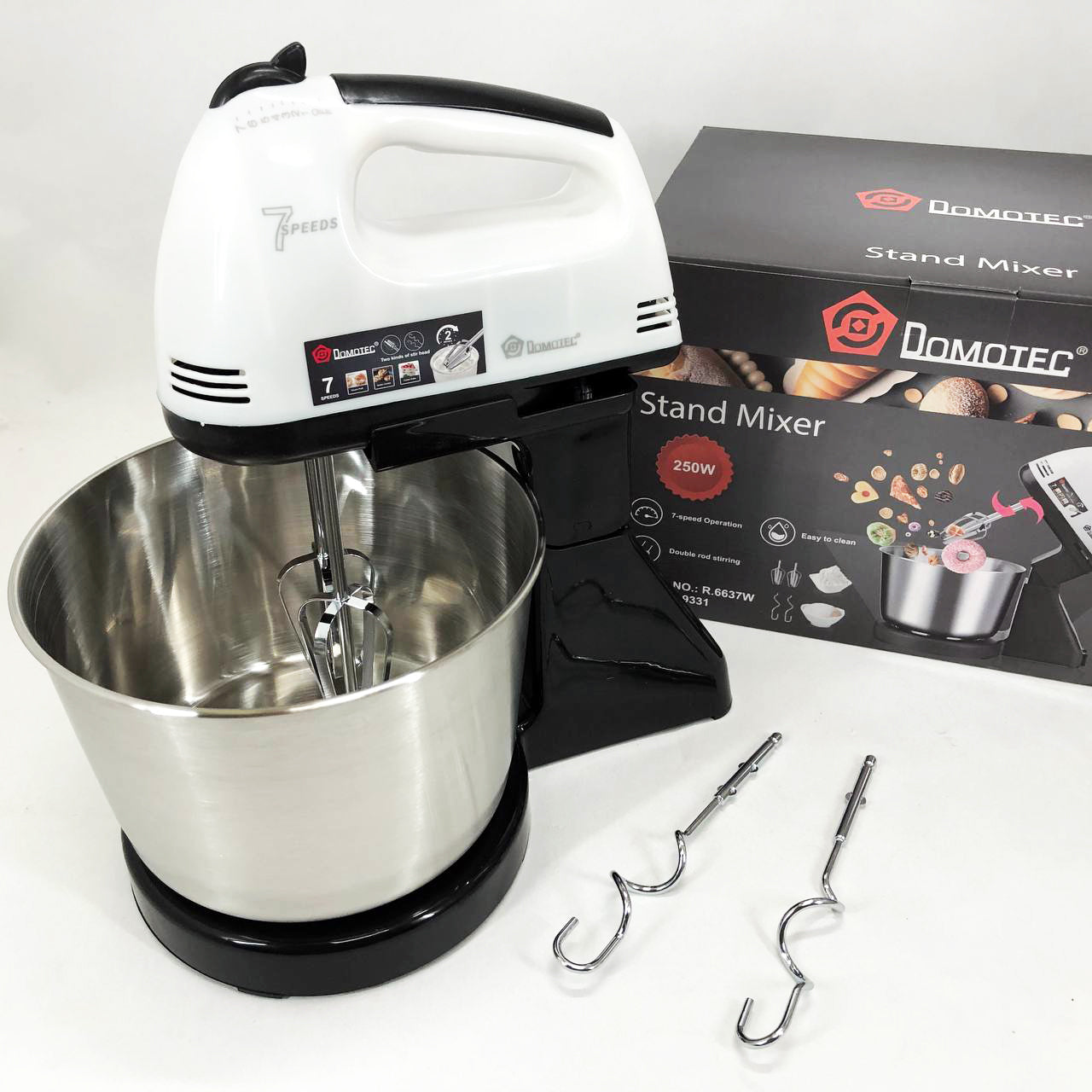 Миксер стационарный с металлической чашей Domotec R6637W Кухонный электрический на 250 Вт 7 скоростей