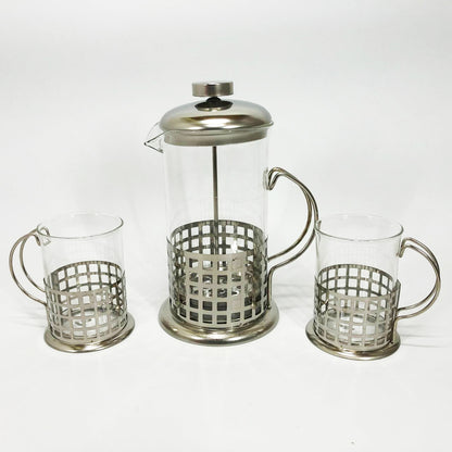 Пресс заварник из жаропрочного боросиликатного стекла UNIQUE UN-1155 0.6 л + 2 чашки Френч-пресс для кофе