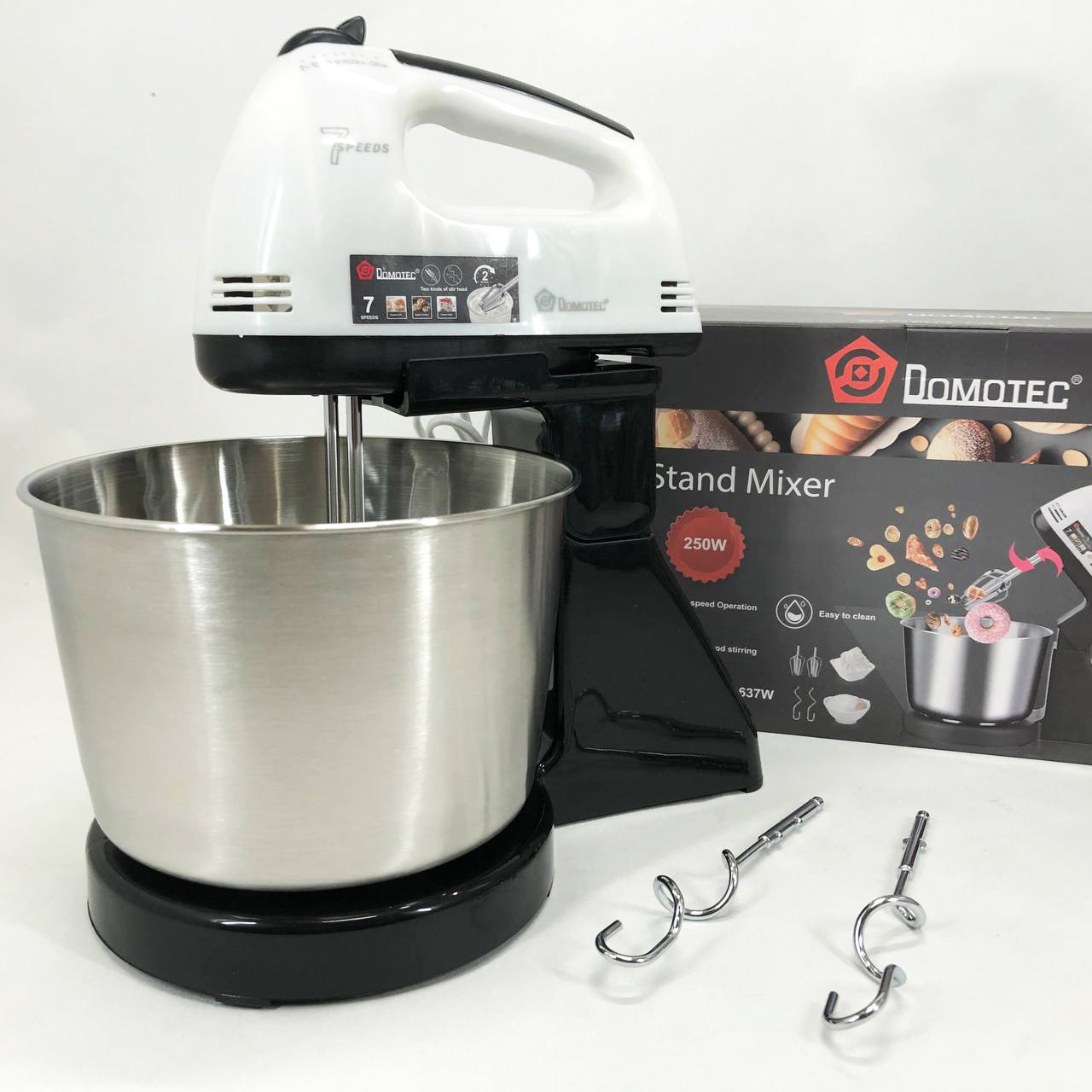 Миксер стационарный с металлической чашей Domotec R6637W Кухонный электрический на 250 Вт 7 скоростей