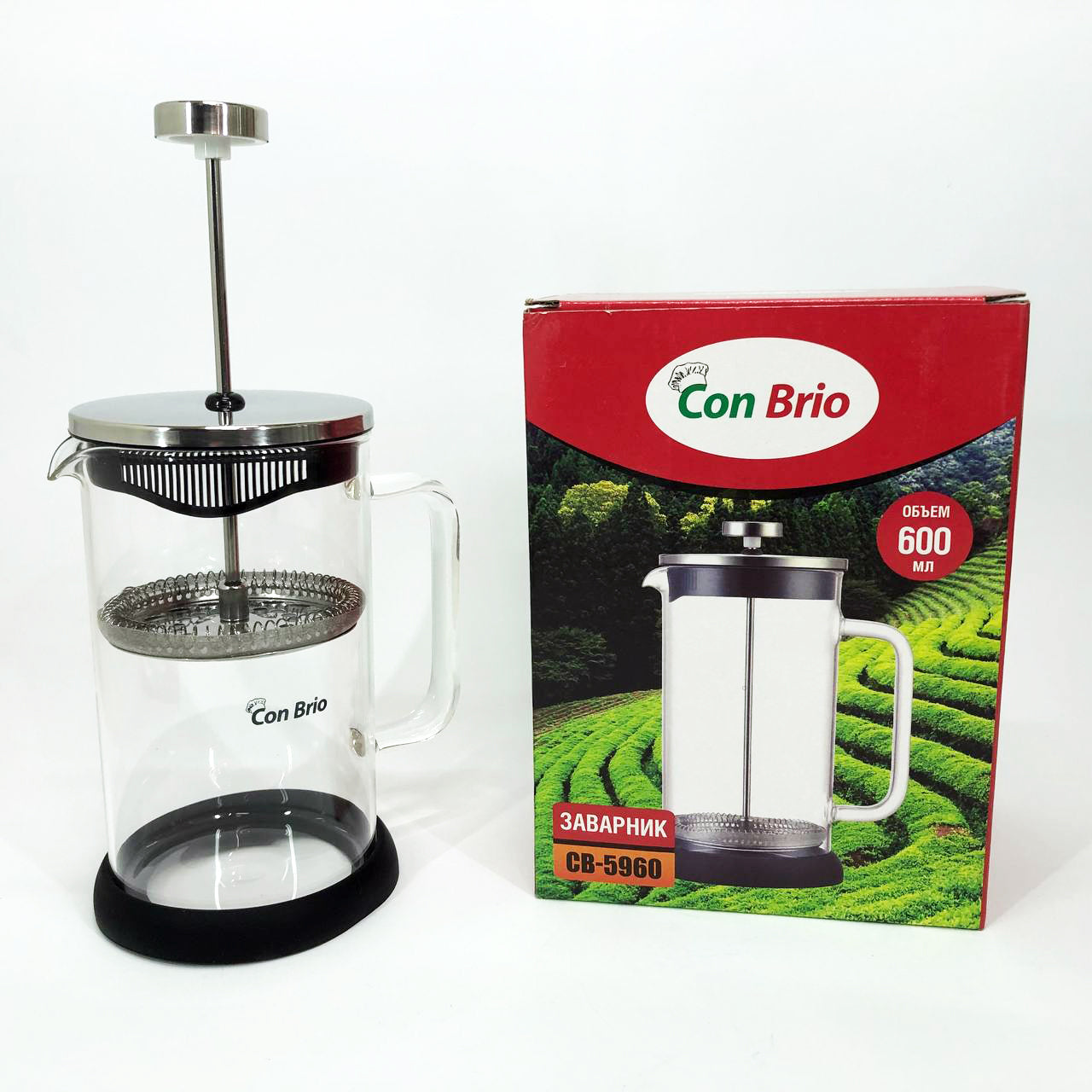 Френч-пресс Con Brio СВ-5960 600 мл, Стильный чайник для заварки, Стильный стеклянный заварочный чайник