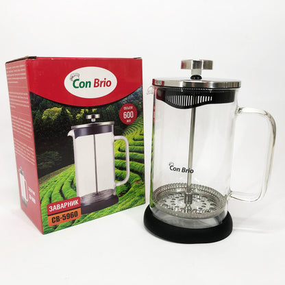 Френч-пресс Con Brio СВ-5960 600 мл, Стильный чайник для заварки, Стильный стеклянный заварочный чайник