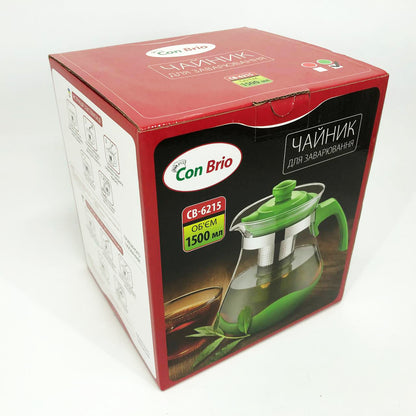 Чайник заварочный Con Brio Green CB-6215 1,5 л, Чайник самовар стеклянный. Цвет: зеленый