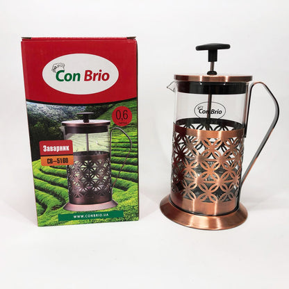 Френч-пресс Заварник для чая Con Brio CB-5160 600мл, Чайник самовар стеклянный, Чайники для заварки