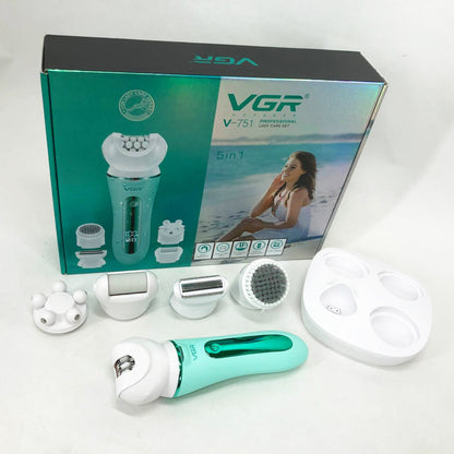Эпилятор VGR 5 в 1 V-751, 5 насадок. Цвет: зеленый
