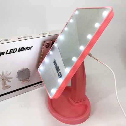 Зеркало для макияжа с 16 LED подсветкой Mirror, косметическое зеркало с подсветкой. Цвет: розовый