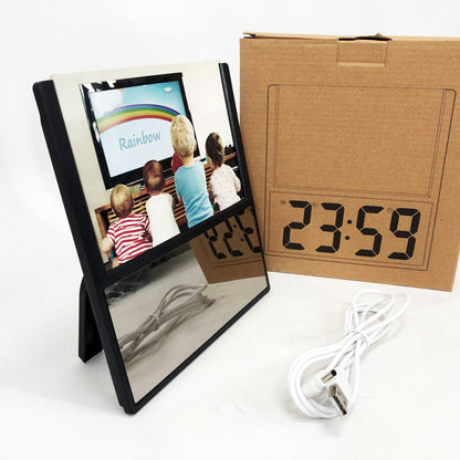 Электронные проводные настольные цифровые часы DS-6608 с фоторамкой, зелёная подсветка. Цвет: черный