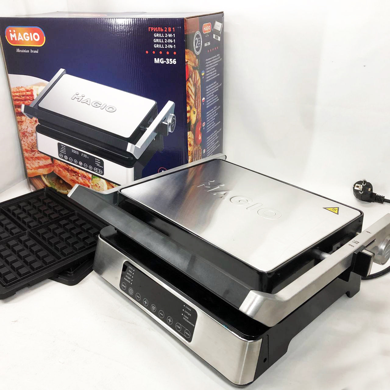 Гриль-барбекю электрический Magio MG-356, Настольный гриль для гамбургеров Прижимная электробутербродница
