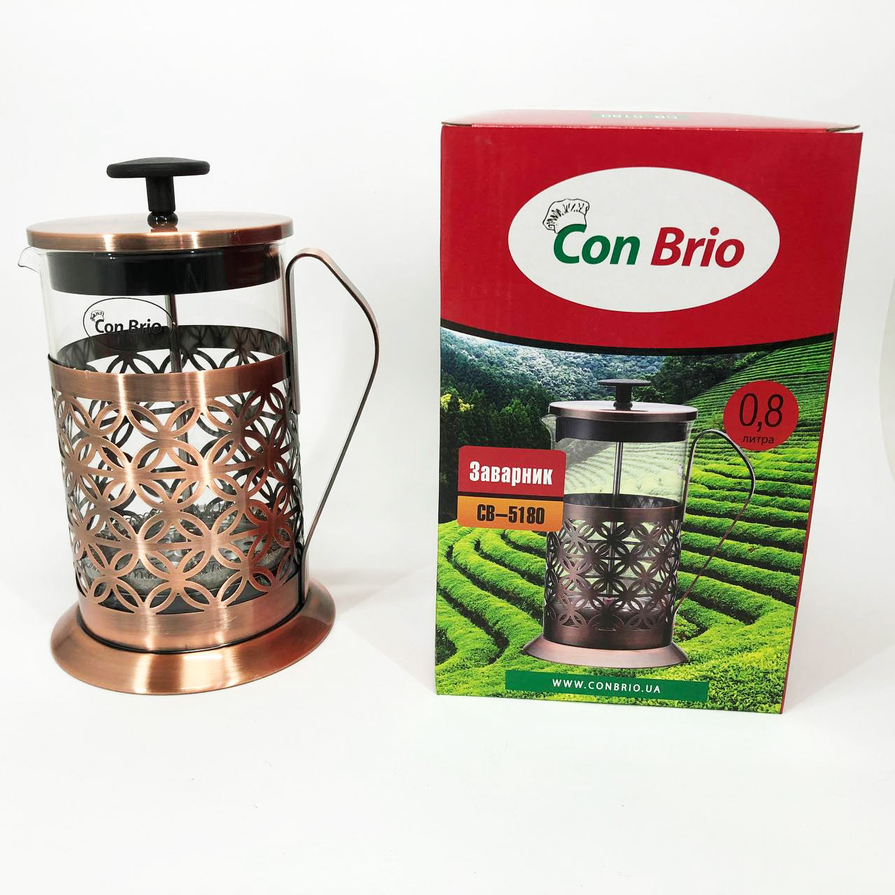 Френч-пресс Заварник для чая Con Brio CB-5180 800мл, Стеклянный заварочный чайник для чая чайники