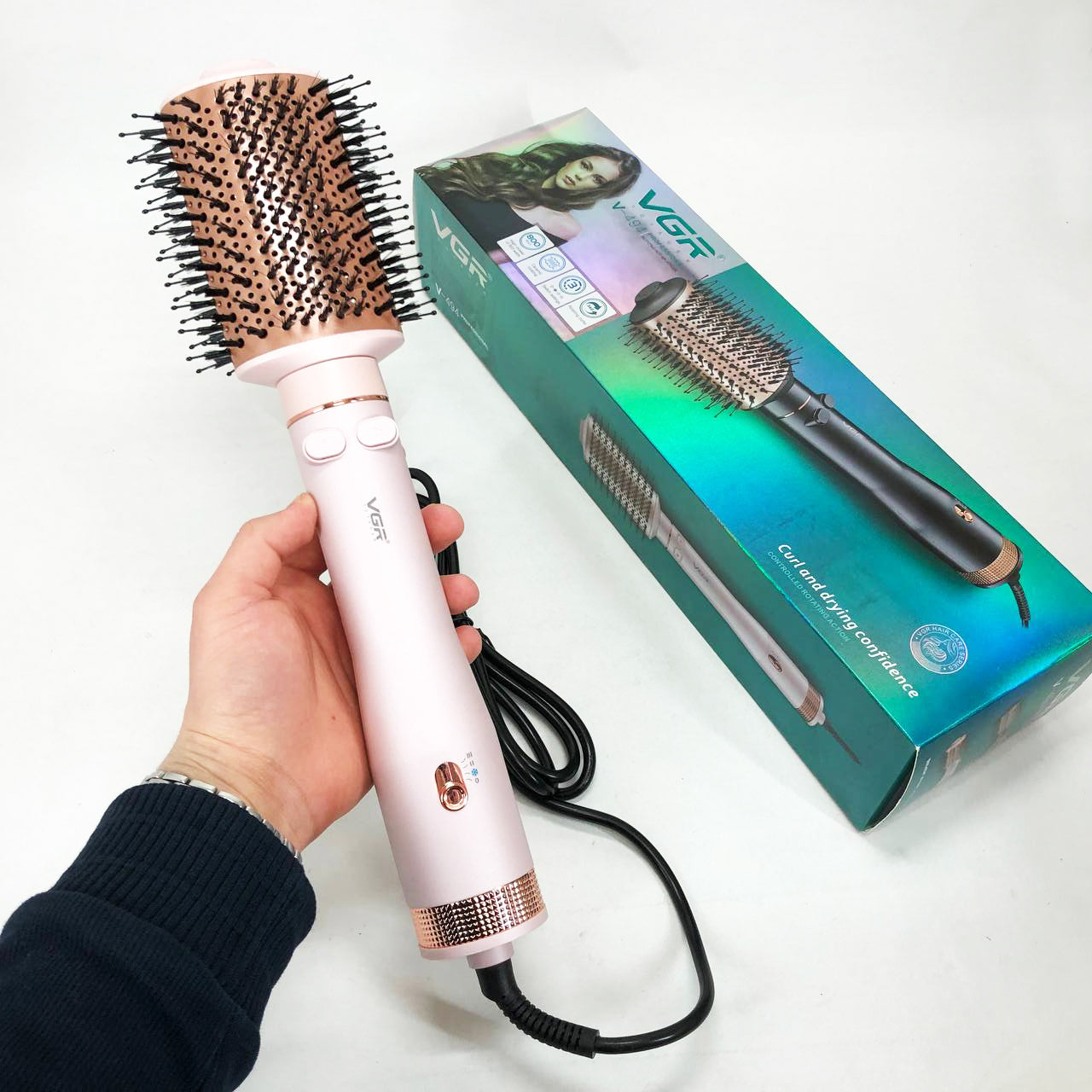 Электрический фен браш для укладки волос VGR V-494 2200 Вт. Цвет: розовый