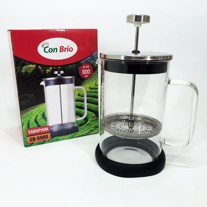 Френч-пресс Con Brio CB-5980 800 мл, Чайник для заваривания трав, Заварник прозрачный