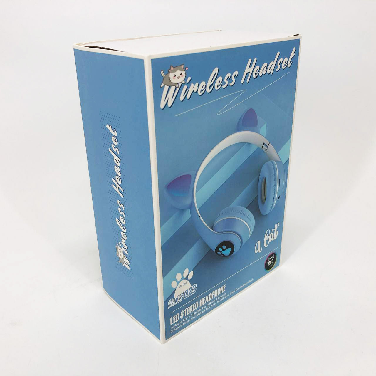 Беспроводные наушники с кошачьими ушками и RGB подсветкой Cat VZV 23M. Цвет: голубой