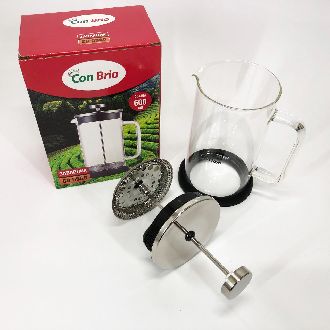 Френч-пресс Con Brio СВ-5960 600 мл, Стильный чайник для заварки, Стильный стеклянный заварочный чайник