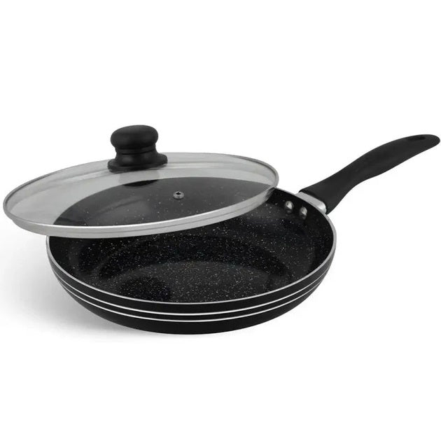 Сковорода с крышкой 24 см темный мрамор UNIQUE UN-5164 | Антипригарная сковорода | Мраморная сковорода