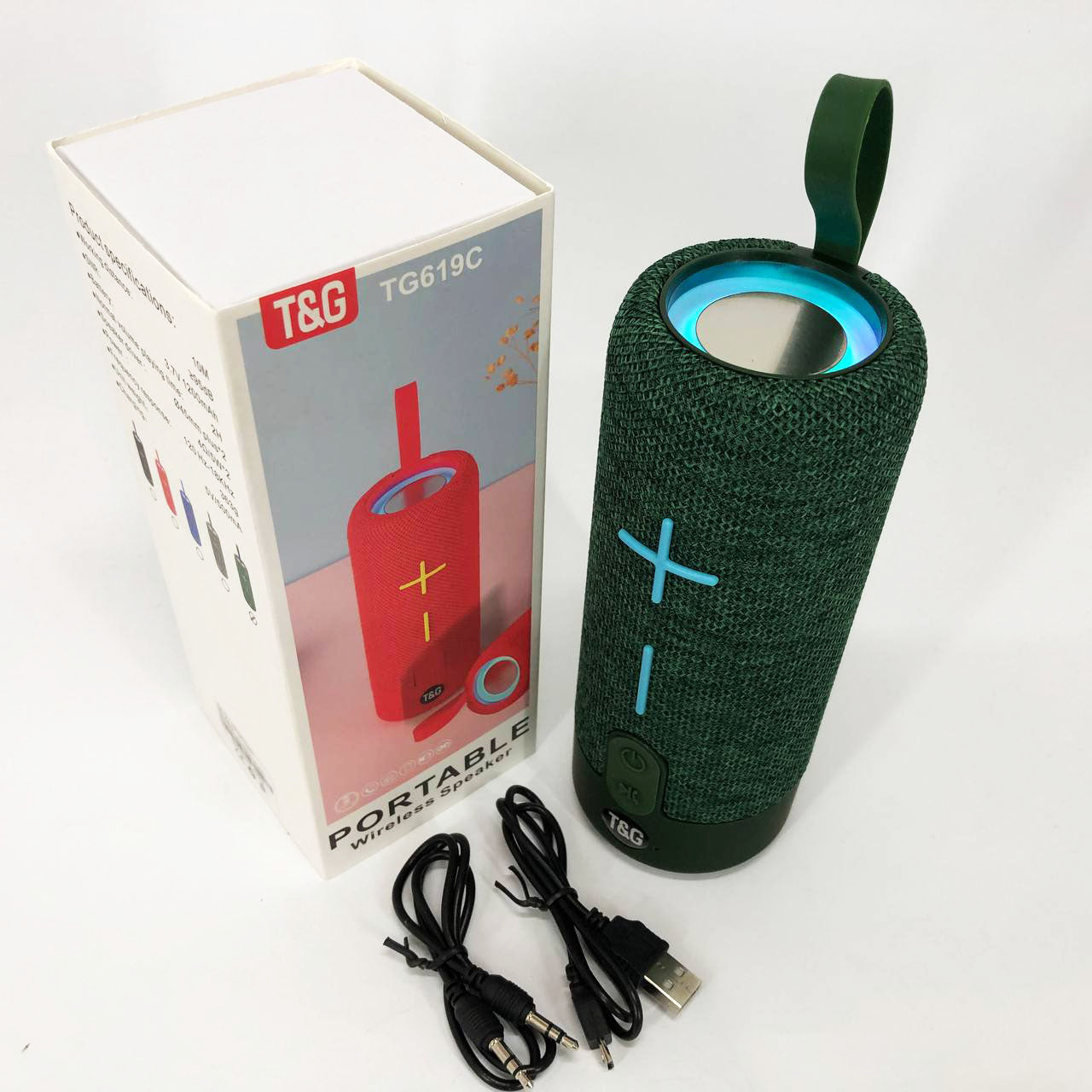 Портативная Bluetooth колонка TG619C FM-радио USB/TF с ремешком, колонка с аккумулятором. Цвет: зеленый