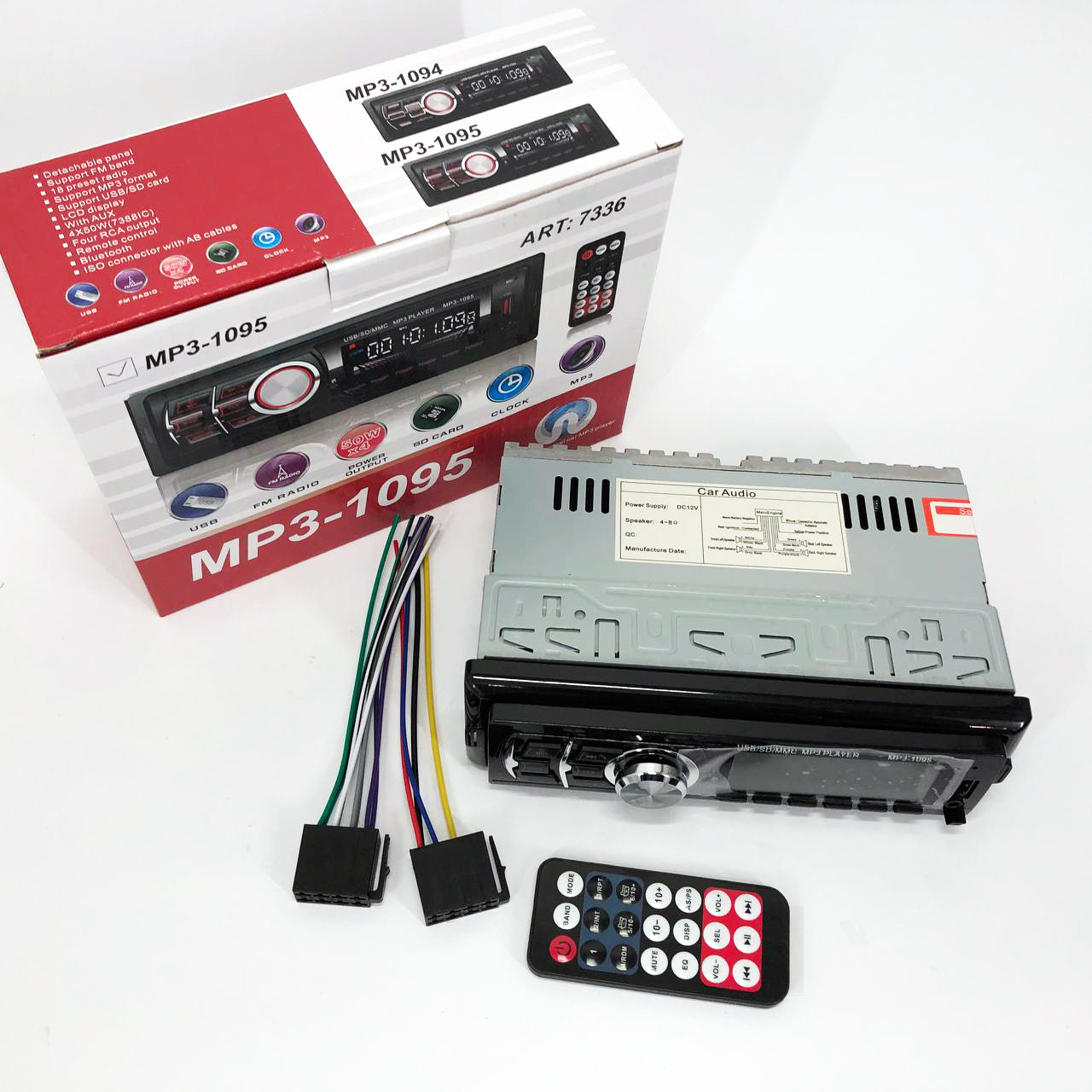 Автомагнитола MP3 1095/7336 BT ISO со съемной панелью 1DIN 4х50Вт, Автомобильная магнитола стерео звук