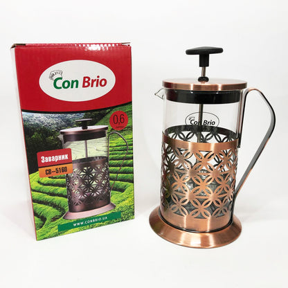 Френч-пресс Заварник для чая Con Brio CB-5160 600мл, Чайник самовар стеклянный, Чайники для заварки