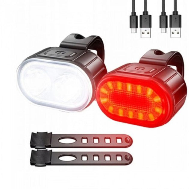 Велофонарь аккумуляторный передний и задний ZH-078-2LED фонарь + STOP-14SMD, Стоп-сигнал на заднюю раму