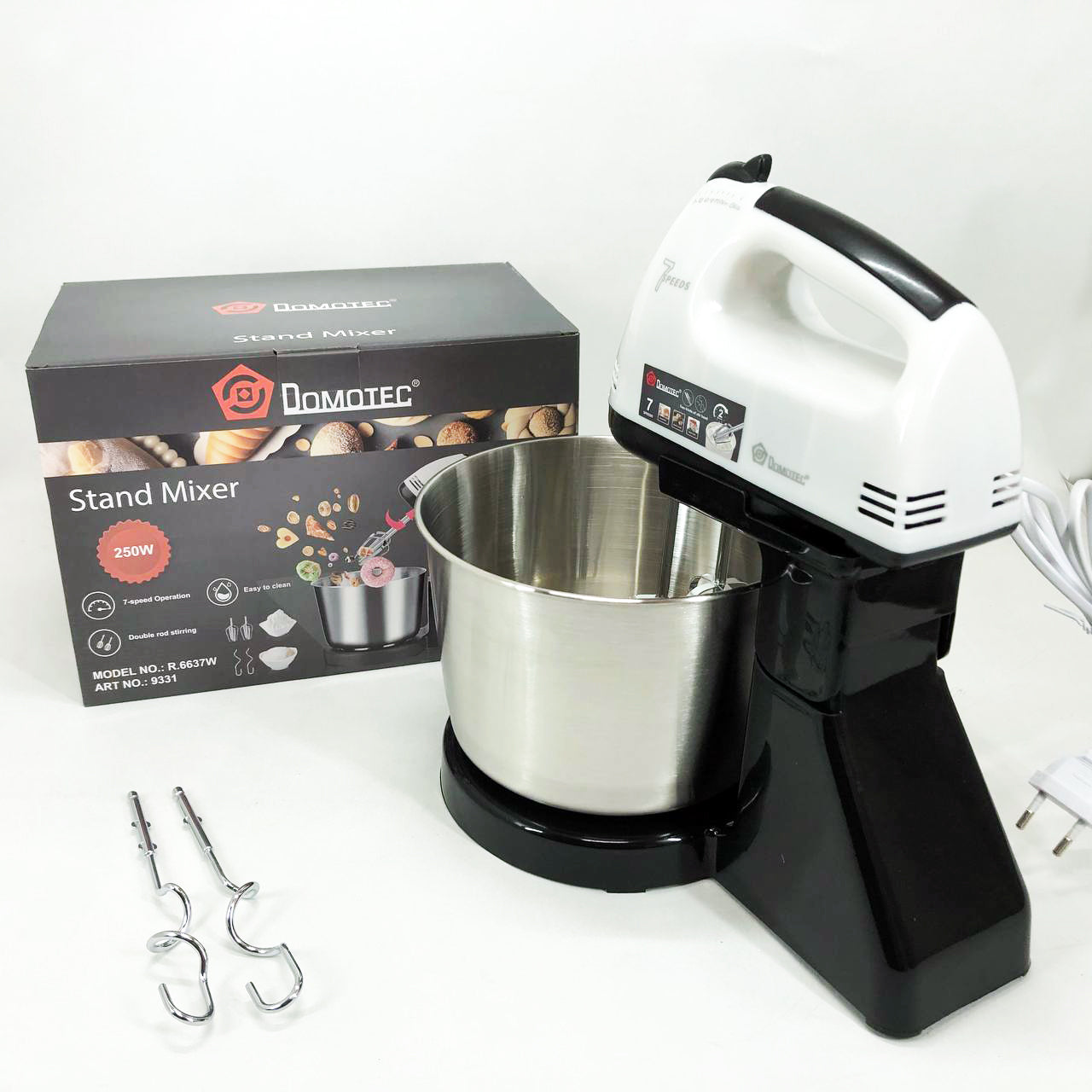 Миксер стационарный с металлической чашей Domotec R6637W Кухонный электрический на 250 Вт 7 скоростей