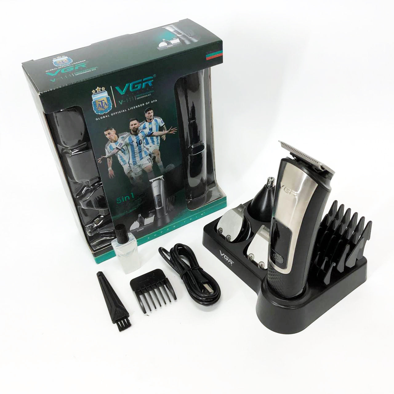 Набор для стрижки VGR 5 в 1 V-111, 9 насадок, Аккумуляторный универсальный триммер для стрижки