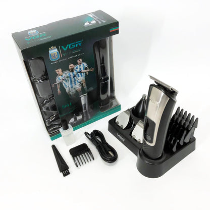 Набор для стрижки VGR 5 в 1 V-111, 9 насадок, Аккумуляторный универсальный триммер для стрижки