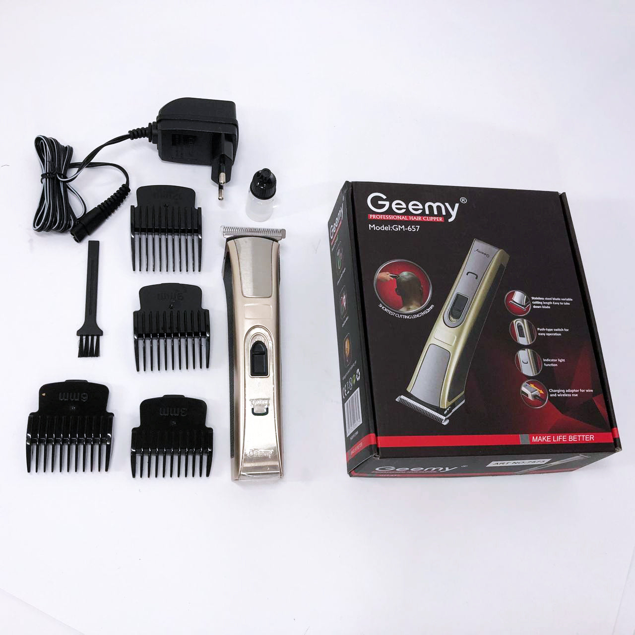 Машинка для стрижки Gemei GM-657 беспроводная с комплектом насадок, Парикмахерские машинки
