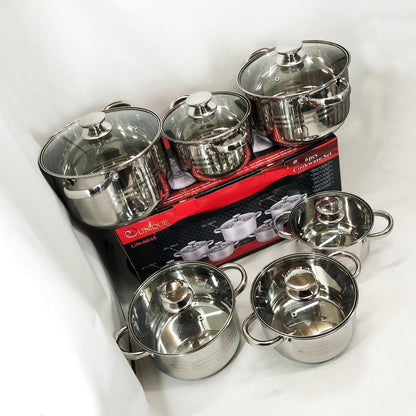 Набор кастрюль UNIQUE UN-5035 из нержавеющей стали с толстым дном в 5 слоев с крышками стеклянными 6 предметов