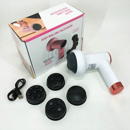 Массажер антицеллюлитный для тела рук и ног 4 насадки 6 скоростей Deep Rolling Massager. Цвет: белый