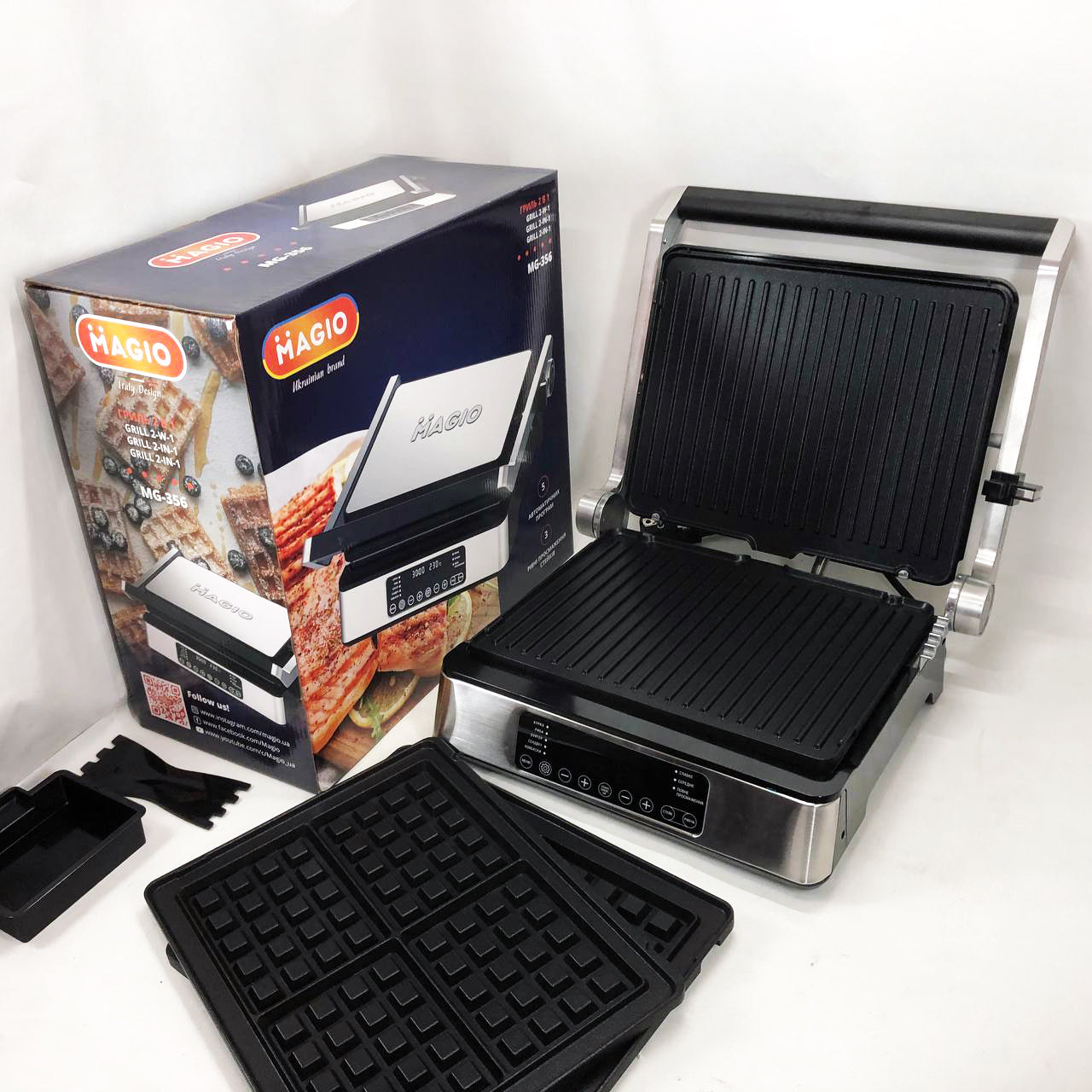 Гриль-барбекю электрический Magio MG-356, Настольный гриль для гамбургеров Прижимная электробутербродница
