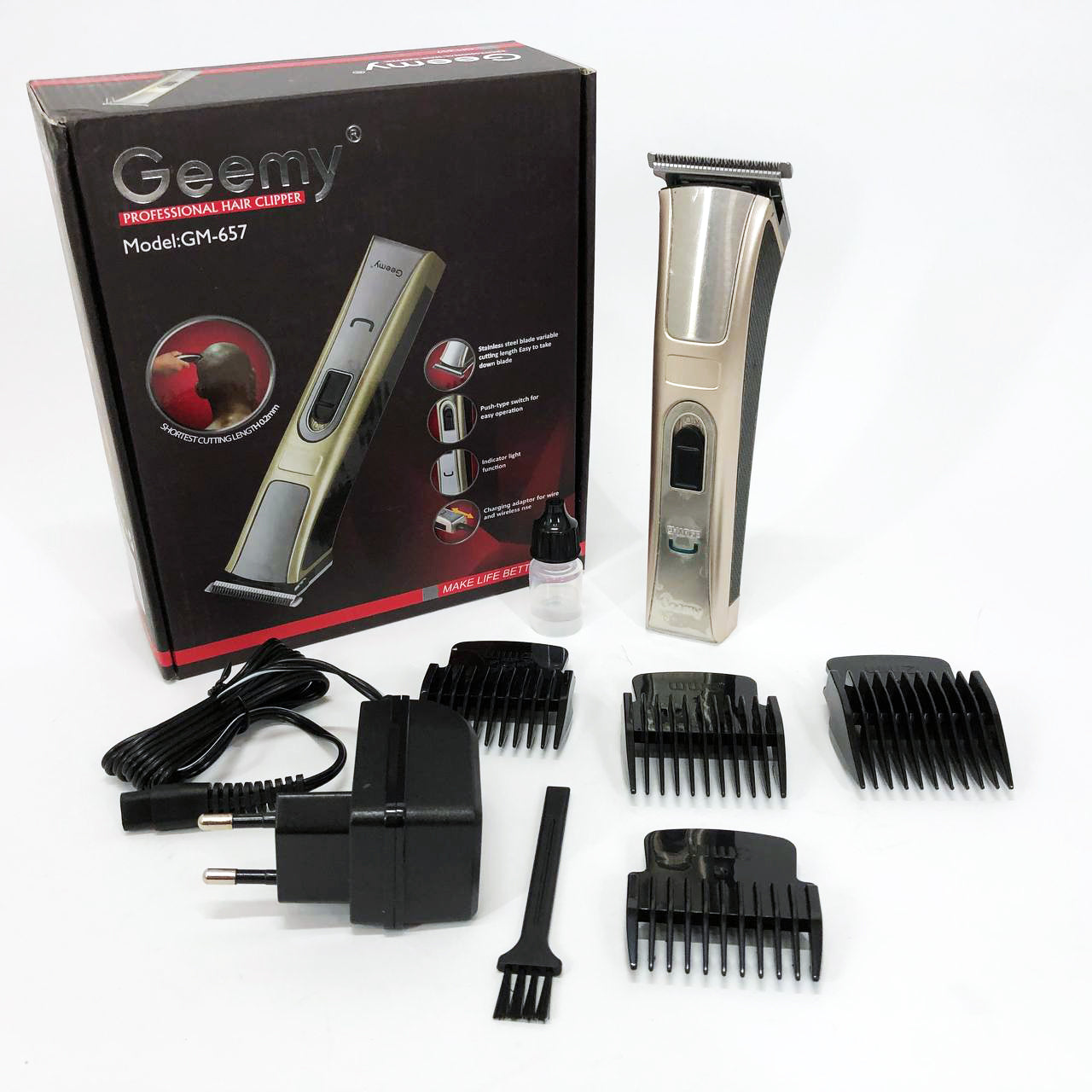 Машинка для стрижки Gemei GM-657 беспроводная с комплектом насадок, Парикмахерские машинки