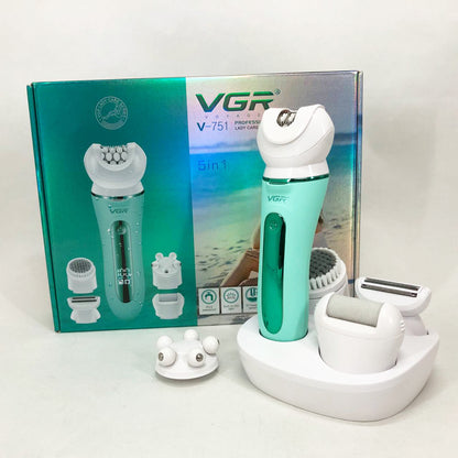 Эпилятор VGR 5 в 1 V-751, 5 насадок. Цвет: зеленый