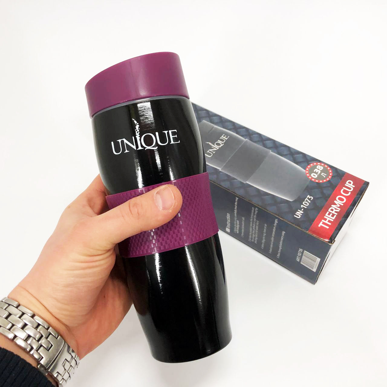 Термокружка UNIQUE UN-1073 0.38 л, Путешественнический термос, Фляга для пикника. Цвет: фиолетовый