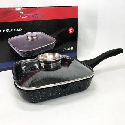 Сковорода-гриль Unique UN-4011 с крышкой 24 см, Сковорода для приготовления на плите с толстым дном