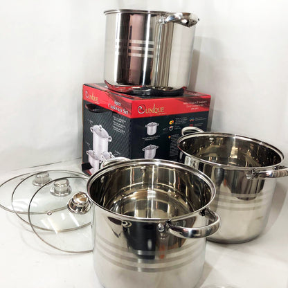 Набор больших кастрюль Unique UN-5041 из нержавеющей стали 5-ти слойным дном с крышками