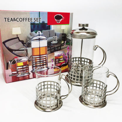 Пресс заварник из жаропрочного боросиликатного стекла UNIQUE UN-1155 0.6 л + 2 чашки Френч-пресс для кофе