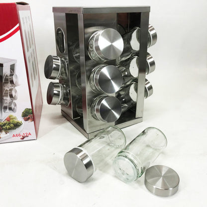 Набор емкостей для специй на подставке UNIQUE 12 в 1 Квадрат Органайзер для приправ, Стойка для специй