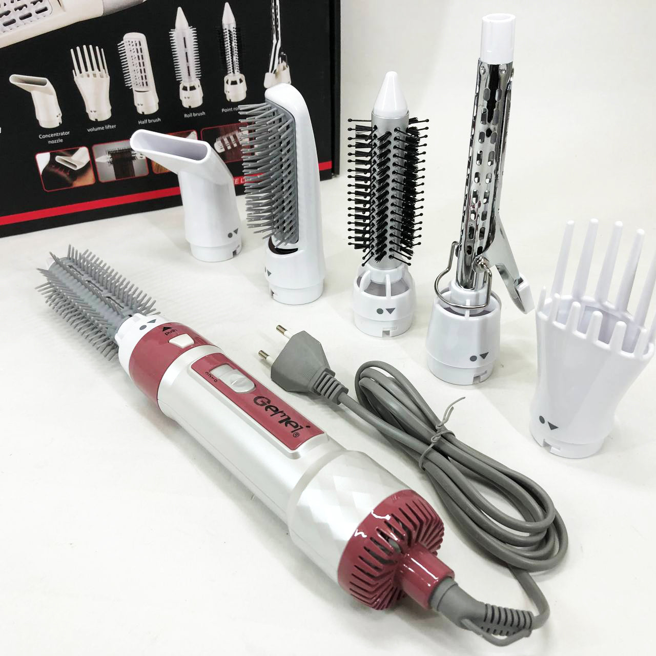 Фен для волос стайлер с насадками Gemei GM-4836 7 в 1, Фен-стайлер с различными насадками