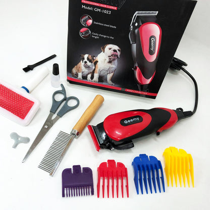 Машинка Gemei GM-1023 для стрижки животных с 4 насадками для любого типа шерсти + ножницы и расческа-гребешок