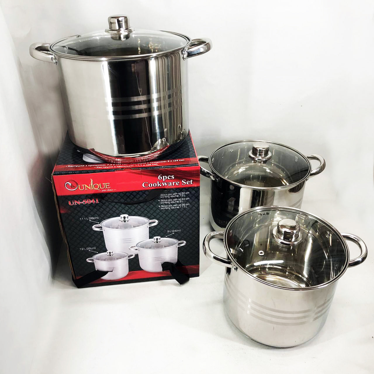 Набор больших кастрюль Unique UN-5041 из нержавеющей стали 5-ти слойным дном с крышками