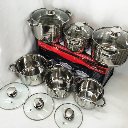 Набор кастрюль UNIQUE UN-5035 из нержавеющей стали с толстым дном в 5 слоев с крышками стеклянными 6 предметов