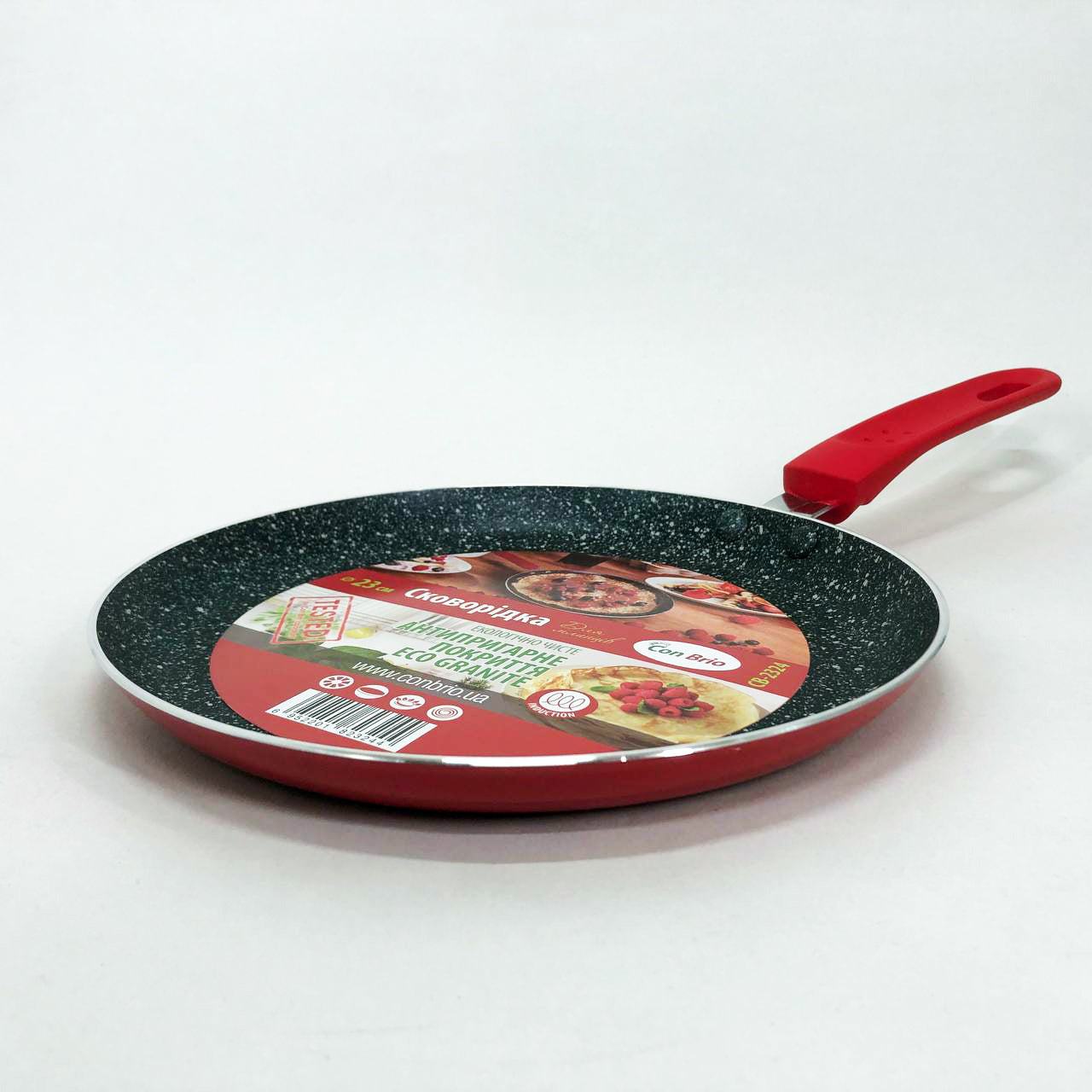 Сковородка для блинов 23 см Con Brio СВ-2324 Eco Granite, сковорода с толстым дном. Цвет: красный