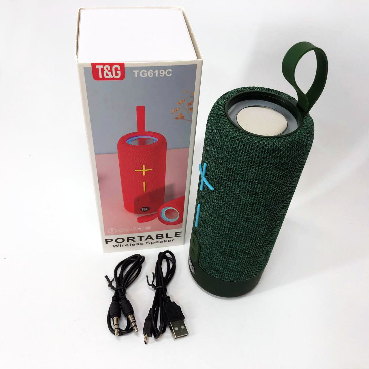 Портативная Bluetooth колонка TG619C FM-радио USB/TF с ремешком, колонка с аккумулятором. Цвет: зеленый