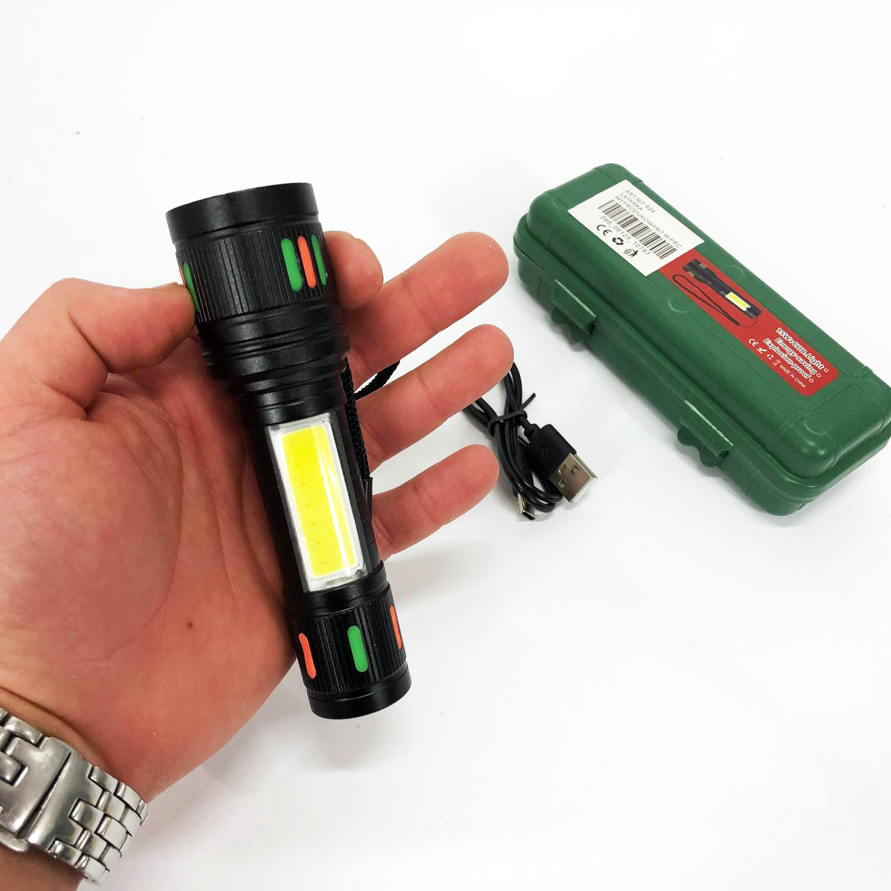 Фонарик 623-TG+COB, Переносной ручной мощный фонарь, Портативный светодиодный фонарь с зарядкой